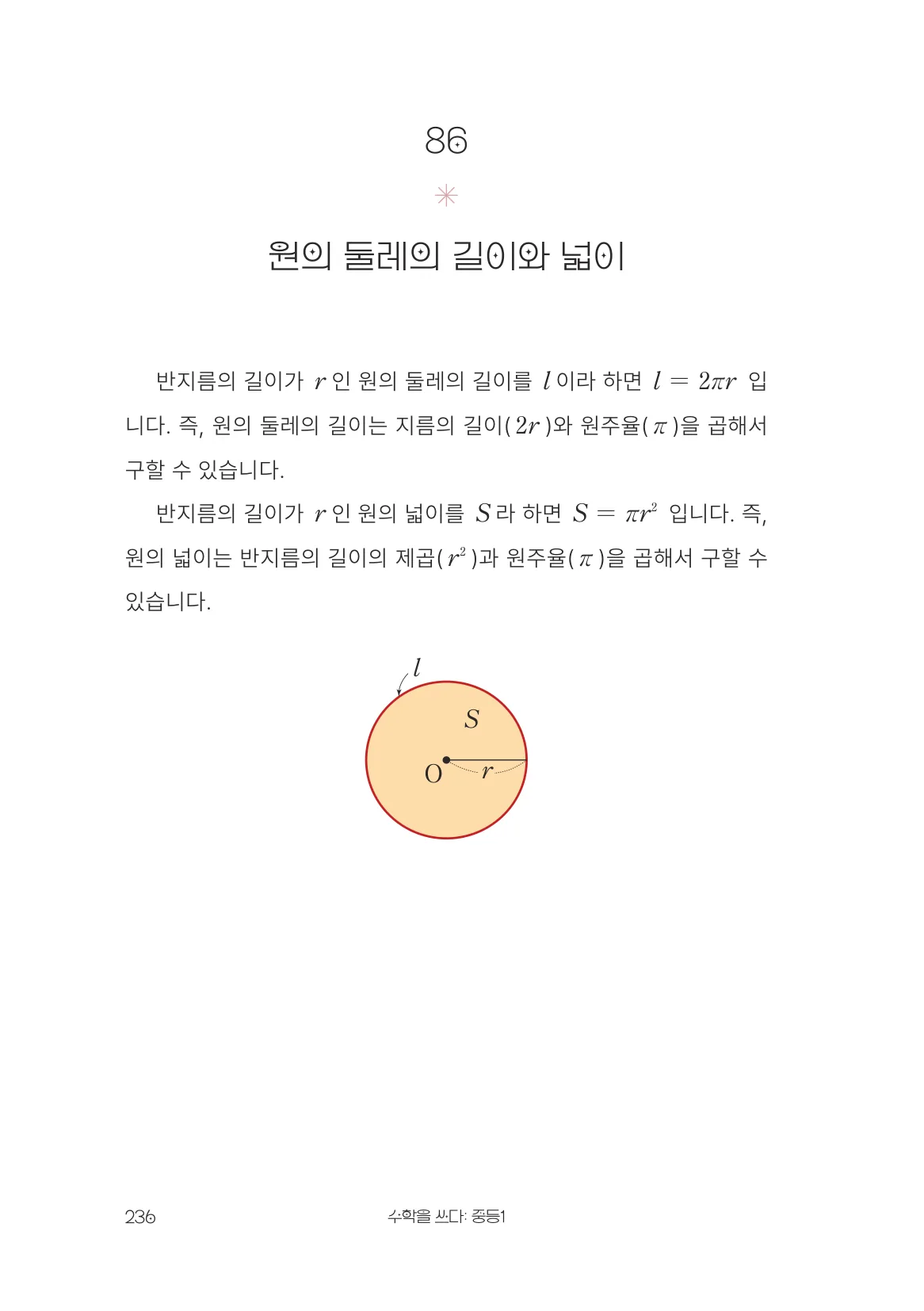원의 둘레의 길이와 넓이 개념 원문 페이지
