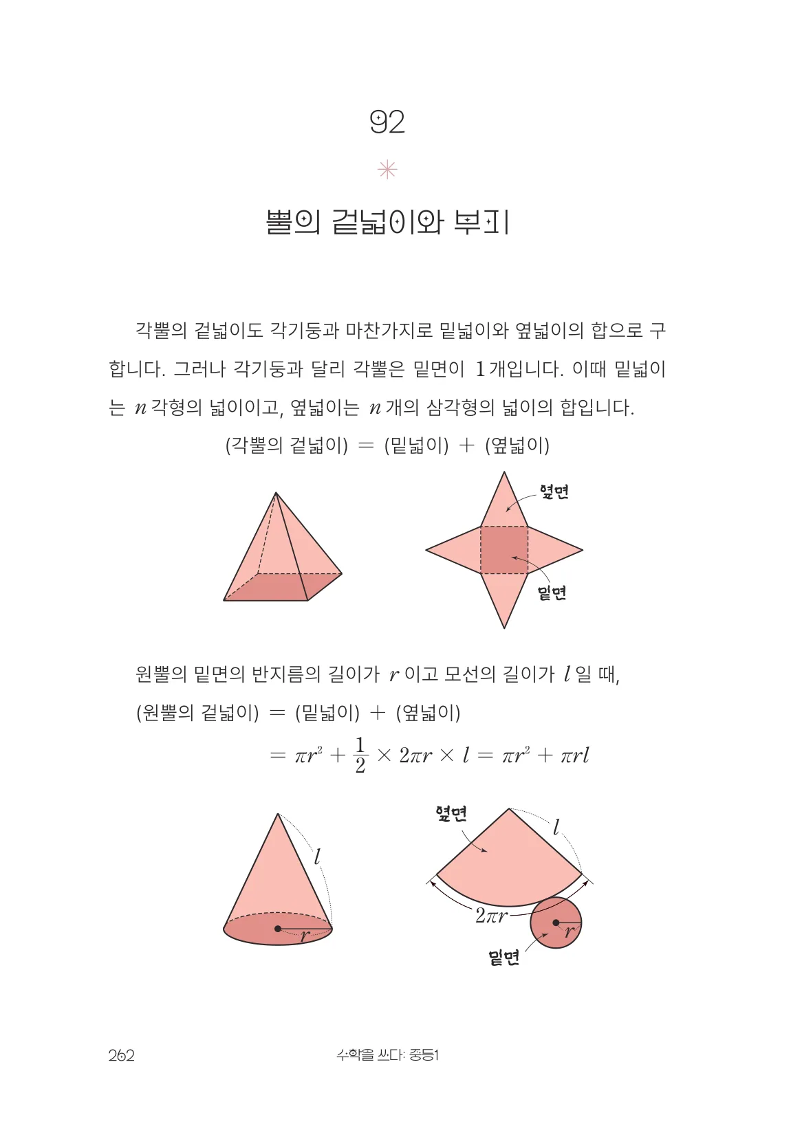 뿔의 겉넓이와 부피 개념 원문 페이지